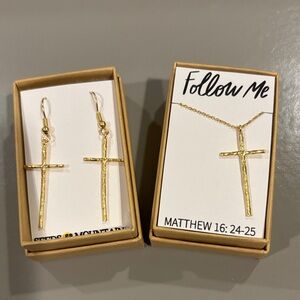 Gold Cross Earrings and Necklace Set